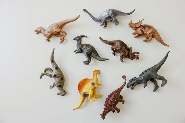Dinosaur figures flat lay